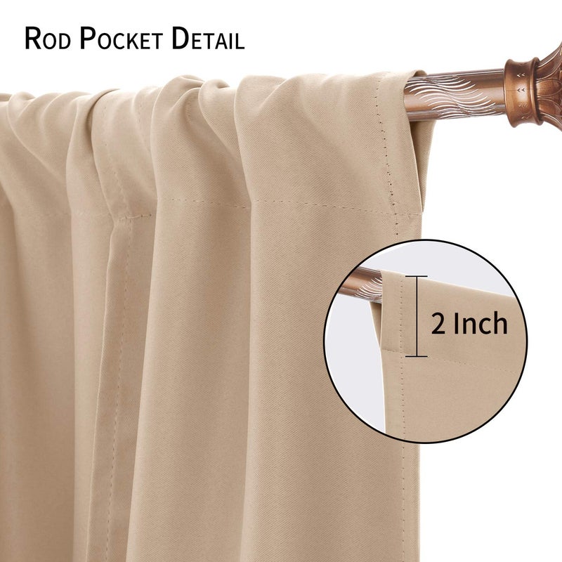 DWCN Blackout Curtains-Tie Up Shade for Window Thermal Insulated Room Darkening Rod Pocket Curtains for Kitchen, Beige, W42 X L45 Inches, 1 Panel - Image 2